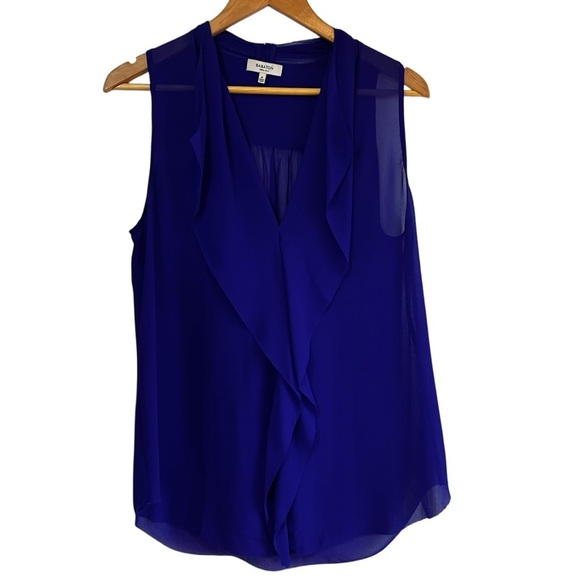 Babaton silk semi sheer ruffle front sleeveless blouse Sz M excellent condition - Picture 3 of 9